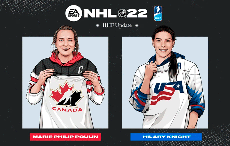 O design das jogadoras Marie-Philip Poulin e Hilary Knight para o NHL22